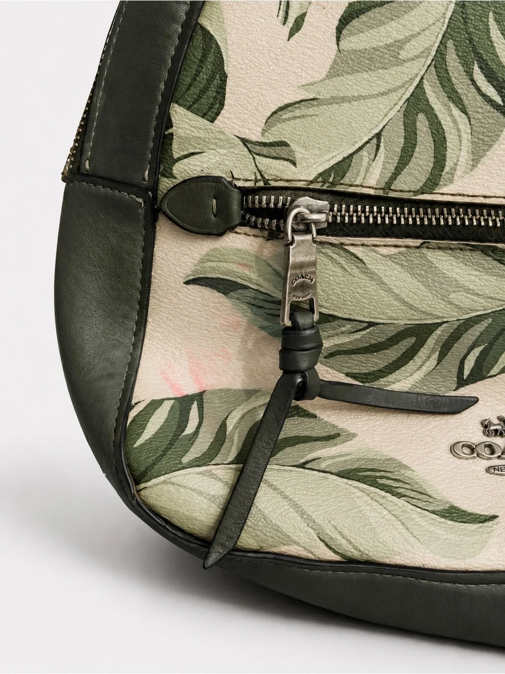 Coach Cream and Green Tropical Leaf Mini Backpack (damaged)